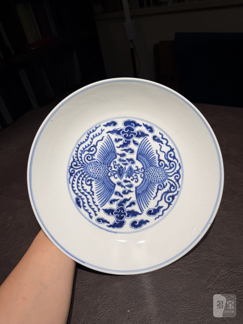 清同治 青花云凤纹盘 - 图5
